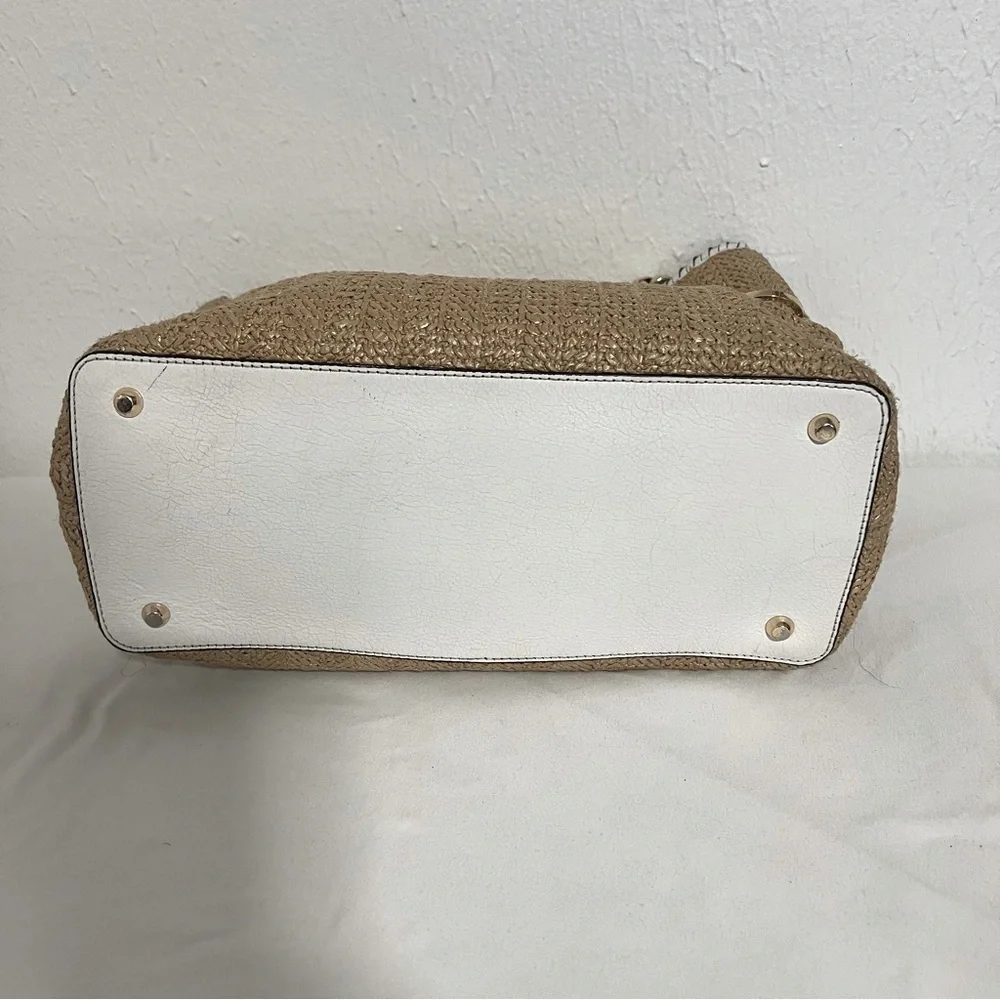 Michael Kors Straw Rosalie Tote EUC Handbag with White Leather Straps and Gold